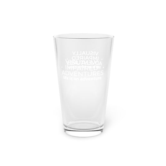 Pint Glass, 16oz - visually impaired adventures logo